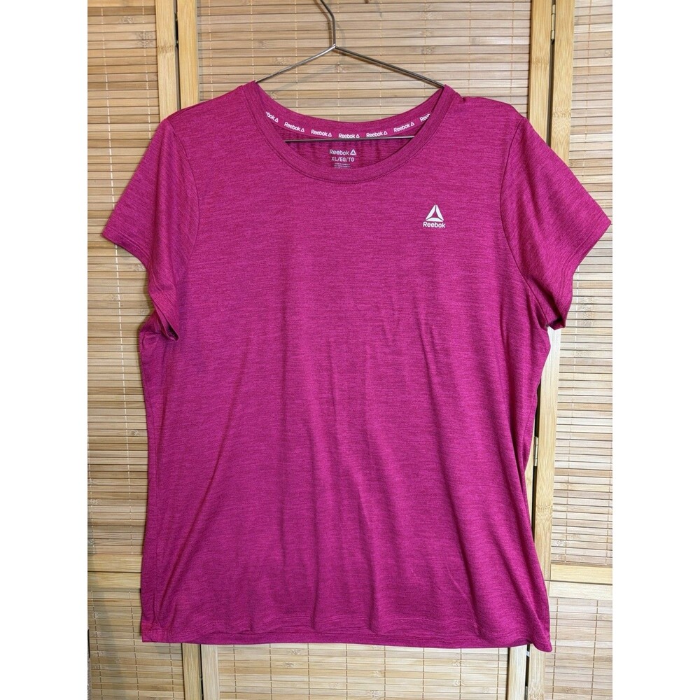 Reebok Women's XL Pink Solid Logo Stretch Crew Neck Short Sleeve Activewear Tee